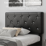 VECELO Twin Size Bed Frame with Storage Drawers, Leather Upholstered Bedframe with Diamond Tufted Headboard, Solid Wood Slat Support, No Box Spring Needed, PU Black VECELO