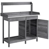 Topeakmart Garden Potting Bench Wooden Workstation Outdoor Wooden Potting Table W/Top Shelf & Lower Shelf & Cabinet Drawer & Open Shelf Gray Topeakmart