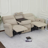 MCombo 87.8" Wall Hugger Power Reclining Sofa with Drop Down Table, 3-Seater Recliner Couch for Small Spaces Living Room RV, USB Ports, Fabric PR635M3 (Beige) MCombo