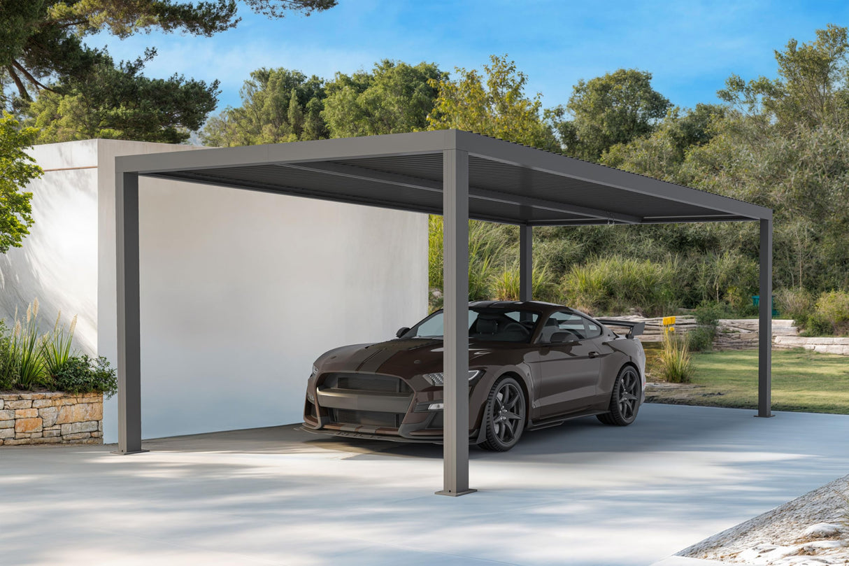 PURPLE LEAF Louvered Pergola 12' x 16' Outdoor Full Aluminum Pergola with Adjustable Rainproof Roof Modern Retractable Patio Hardtop Gazebo for Deck Backyard Garden Slate Grey PURPLE LEAF