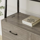 HITHOS 69" Industrial 4-Tier Bookshelf with Wooden Drawers - Ash Grey Elegance HITHOS