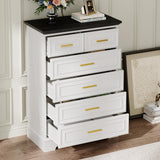 Virabit White Dresser for Bedroom with 6 Drawers, 44" Tall Wooden Farmhouse Cabinet, Modern Kids Dresser with Metal Handle, Mid Century Chest of Organizer for Closet, Living Room, Hallway Virabit