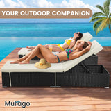 Murago 3 Piece Set, Includes 2 Wicker Chaise Lounge Chairs for Outdoors with Matching Side Table, Idea Oversized Reclining Patio Lounger with Washable Cushions, White Murago