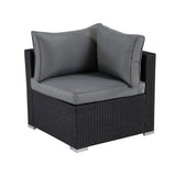 ZJEYEJZ 7-Piece Patio Furniture Set - Outdoor Sectional Sofa Set with Cushions and Glass-Top Coffee Table for Gardens, Poolside, Backyards and Porches, Black/Grey ZJEYEJZ