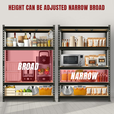 BIG RED 5 Tier Heavy Duty Garage Storage Shelving: Adjustable Metal Utility Shelving Rack for Garage, Basement, Pantry, Closet - 3,000lb Capacity (72"x48"x24") Black BIG RED