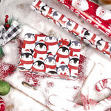 LeZakaa Christmas Wrapping Paper Roll - Mini Roll - 3 Rolls - 17 Inch X 120 Inch Per Roll - Red & White Penguins, Ho, Santa Claus, Christmas Elements Holiday Collection LeZakaa