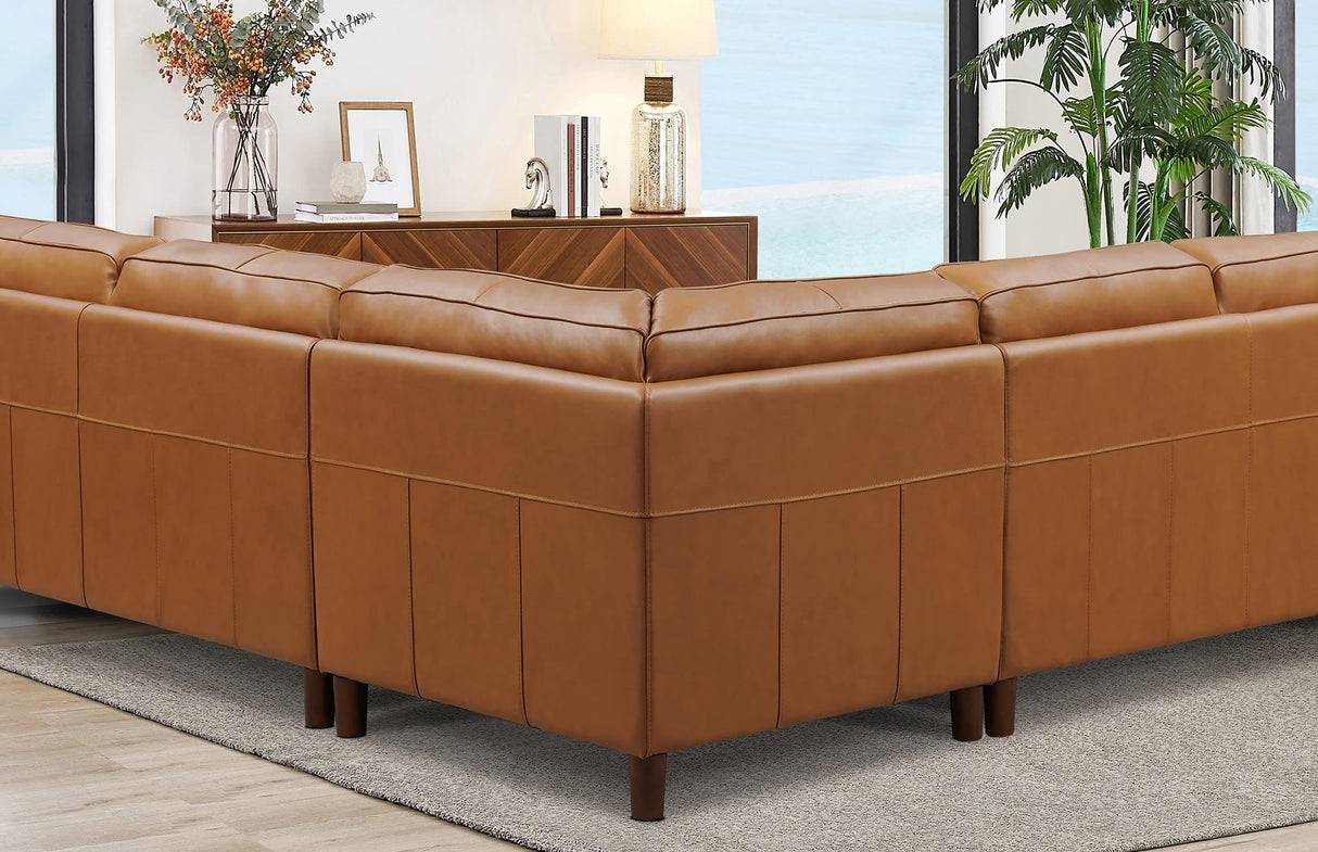 Hydeline Bella Top Grain Leather Sectional (L-Shape, Cognac), Feather Down, Memory Foam and Springs Seating Hydeline