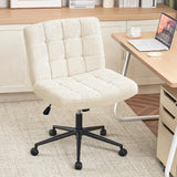 Furniliving Wide Desk Chair, Faux Fur Upholstered Office Chair with Wheels, Adjustable Accent Chair with Thicken Seat, Computer Chair for Living Room, Study Room, Home Office, IvoryWhite Furniliving