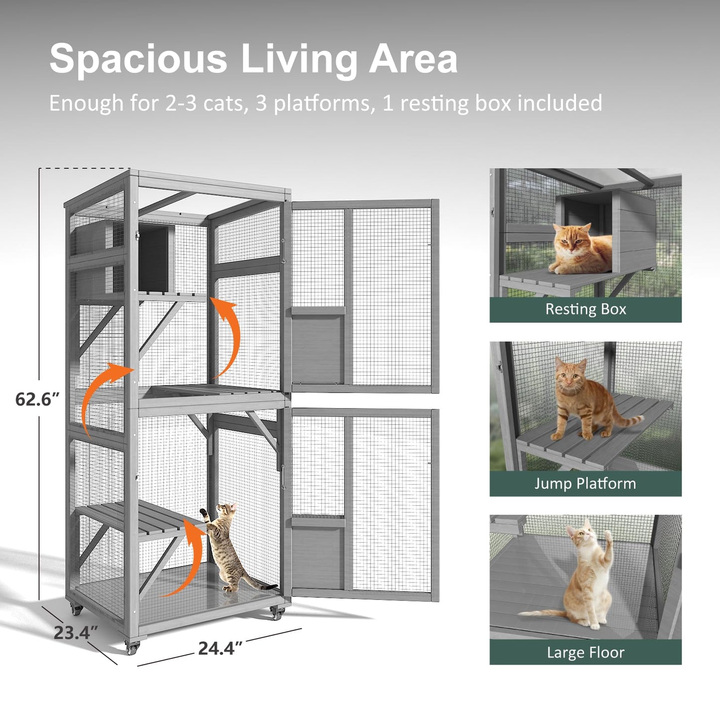 TIMHAKA 4 Tiers Cat Catio Outdoor Cat Enclosure, Cat House Outdoor Catio with Sunshine Panel Waterproof Roof, Large Enclosure with Run on 4 Wheels, Cat Cage with Removable Wood Bottom and PVC - WoodArtSupply