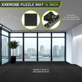 ProsourceFit Puzzle Exercise Mat ½ in, EVA Interlocking Foam Floor Tiles for Home Gym, Mat for Home Workout Equipment, Floor Padding for Kids, Black, 24 in x 24 in x ½ in, 144 Sq Ft - 36 Tiles ProsourceFit