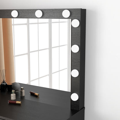 Vanity Desk with Mirror and Lights, Vanity Set Makeup Vanity Table with Adjustable Lights One Drawer Storage Makeup Table with Stool Vanity Desk for Bedroom (Black)