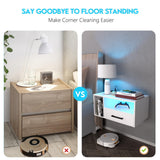 Bloddream Floating Nightstand with Charging Station and LED Light Strips, 21.3" Bedside Table with Drawers,Floating Bedside with USB Ports and Outlets, Bedroom Furniture Bloddream