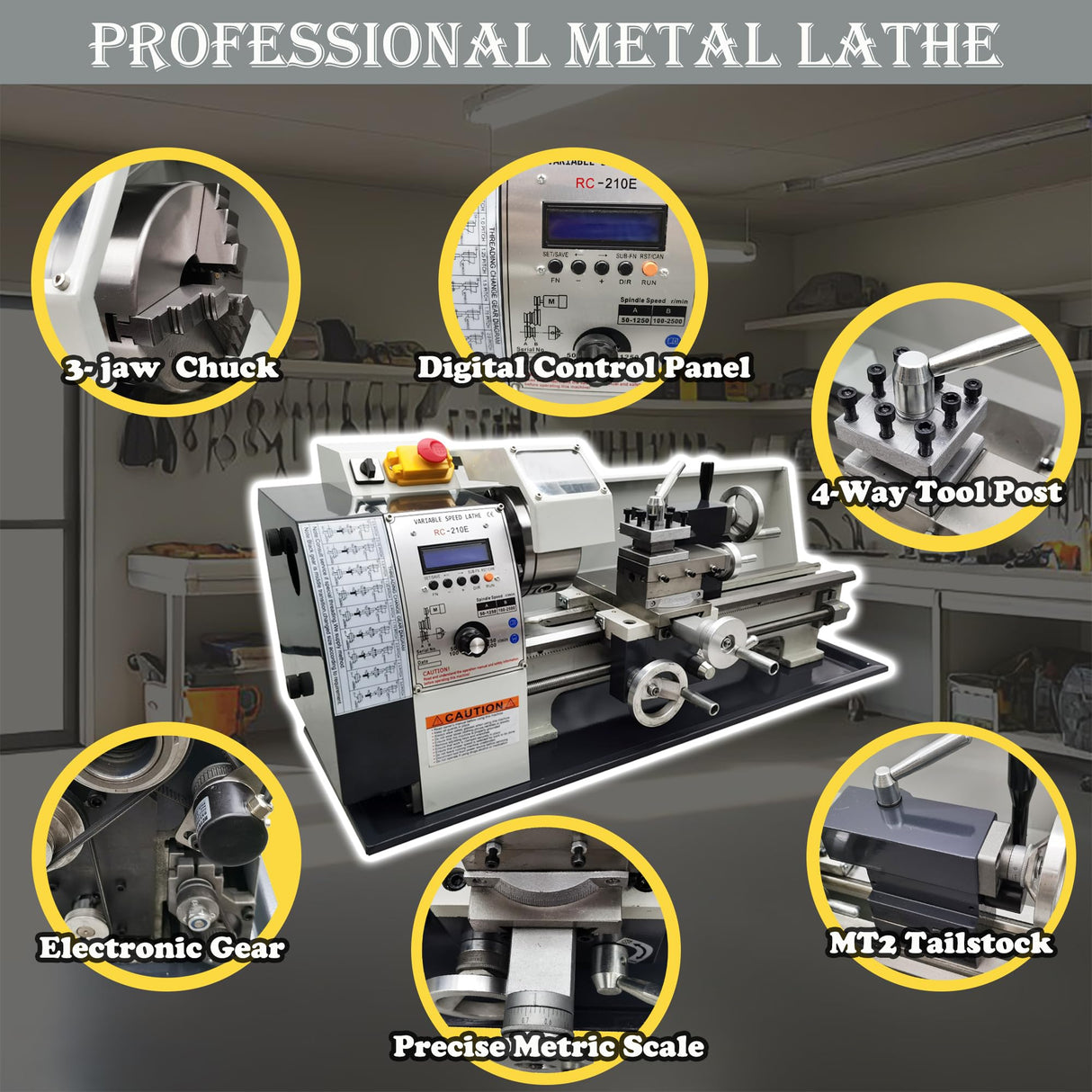 TECHTONGDA Metal Lathe 8X16” Precision Electronic Leadscrew Gearless Bench Lathe Automatic Switch Thread between Metric and Inch 1100W Brushless Motor DIY Mini Lathe TECHTONGDA