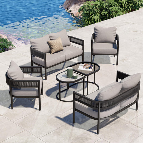 Grand patio 6-Piece Wicker Outdoor Furniture Set with Beige Thick Cushions and Coffee Table, Patio Sofa Conversation Set for Backyard, Balcony, Garden Grand patio
