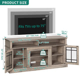 YITAHOME Modern TV Stand for 75 Inch TV, LED Entertainment Center with Adjustable Shelves and Glass Doors, 32'' Tall Television Stands TV Media Console Table for Living Room, Grey Wash YITAHOME
