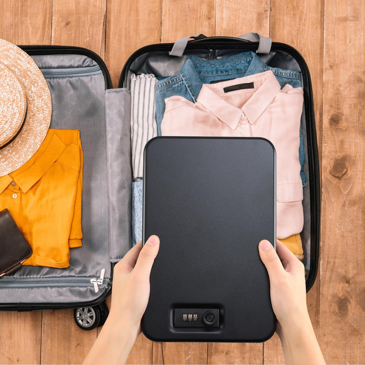 Dalmbox Gun Safe for Pistols X Large, 11 x 7 x 3 Inches, Handgun Lock Box with Combination Lock Portable Travel Pistol Safe for Car, Home, Travel Dalmbox