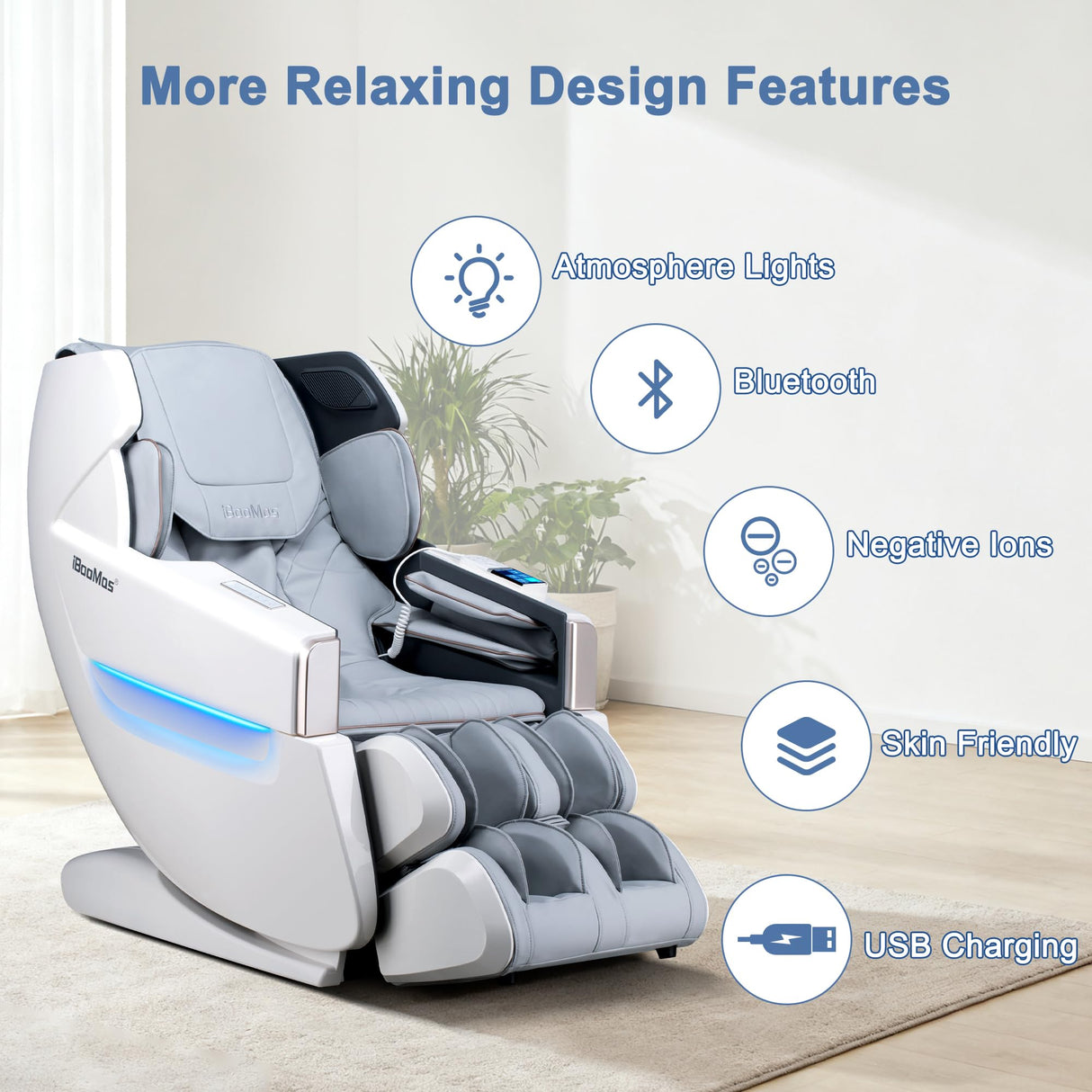 iBooMas 2025 Massage Chair Full Body, Zero Gravity Massage Chair Recliner with SL-Track, Upgraded Auto-Extend Footrest, Foot Rollers, App Favorite Function, Body Scan, Airbags, Heat(White+Grey) iBooMas