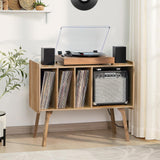 Lerliuo Record Player Stand with Charging Station Holds Up to 220 Albums, Large Turntable Stand with 4 Cabinet, Mid-Century Record Player Table,Oak Vinyl Holder Storage Shelf for Bedroom Living Room Lerliuo