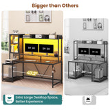 SEDETA Gaming Desk, 60'' Gaming Desk with Hutch and LED Lights, Computer Desk with Storage Shelves, Large PC Gamer Desk with Display Cabinet, Monitor Stand, Power Outlet for Home Office, Black SEDETA