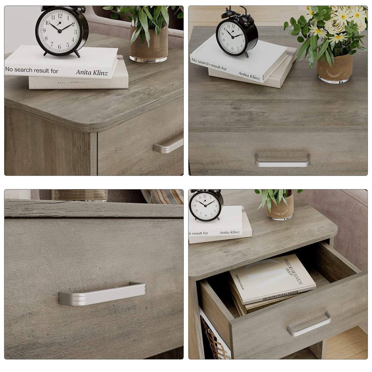 FOTOSOK Nightstand Set of 2, 2-Tier Side Table with Drawer and Storage Shelf, Bedside Table End Table, Modern Night Stand for Bedroom, Home Office,Vintage Grey FOTOSOK