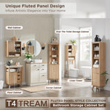 RedLemon 68" Tall Bathroom Narrow Storage Cabinet with Adjustable Shelf, Drawer & Faux Marble Top, Curved Profile Linen Tower for Bathroom, Living Room, Kitchen, Natural Oak Color RedLemon