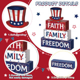 Huquary 4 Pcs Farmhouse 4th of July Patriotic Table Sign Independence Day Table Wood Decorations Patriotic Themed Rustic Farmhouse Wood Block Sign for Party Home Desk (Hat) Huquary