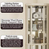 nifoti 69" H Lighted Curio Cabinet Corner Display Case,Corner Glass Cabinet with Tempered Glass Door and Adjustable Shelves,Wooden Corner Curio Cabinet with Mirrored Back Pane(Style 1 - Antique White) nifoti