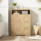 Natural Rattan Storage Cabinet with 3 Drawers, Tilt Out Trash Can Cabinet for 10 Gallon Trash Can for Laundry Hamper, Accent Furniture, Dual Dog Proof Garbage Can Cabinet for Living Room, Barthroom FiveWillowise