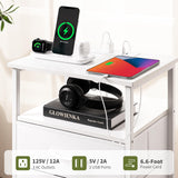 Yoobure 5 Drawers Dresser for Bedroom, Tall Nightstand with Charging Station, Fabric Dresser for Closet with Storage Shelf, Vertical Dressers Chest LED Night Stand, Bedside Table for Dorm Living Room Yoobure