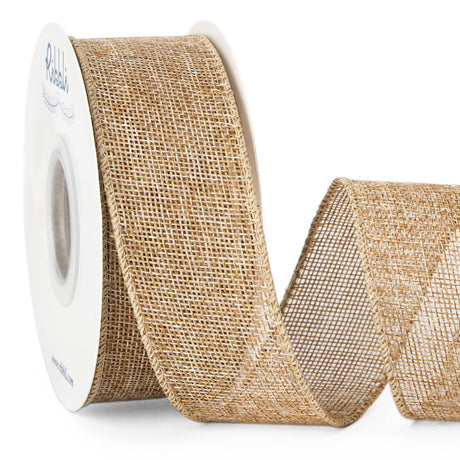 Ribbli Burlap Wired Edge Ribbon,1-1/2 Inch x 10 Yard,Natural,Solid for Big Bow,Wreath,Tree, Outdoor Decoration Ribbli