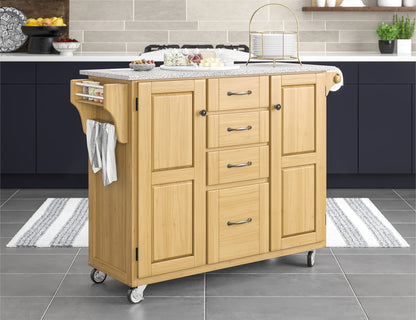 Create-a-Cart Natural 2 Door Kitchen Cart with Salt and Pepper Granite Top and Home Styles - WoodArtSupply