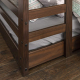Walker Edison Walnut Solid Wood Twin over Twin Bunk Bed with Integrated Ladder and Guardrails Walker Edison