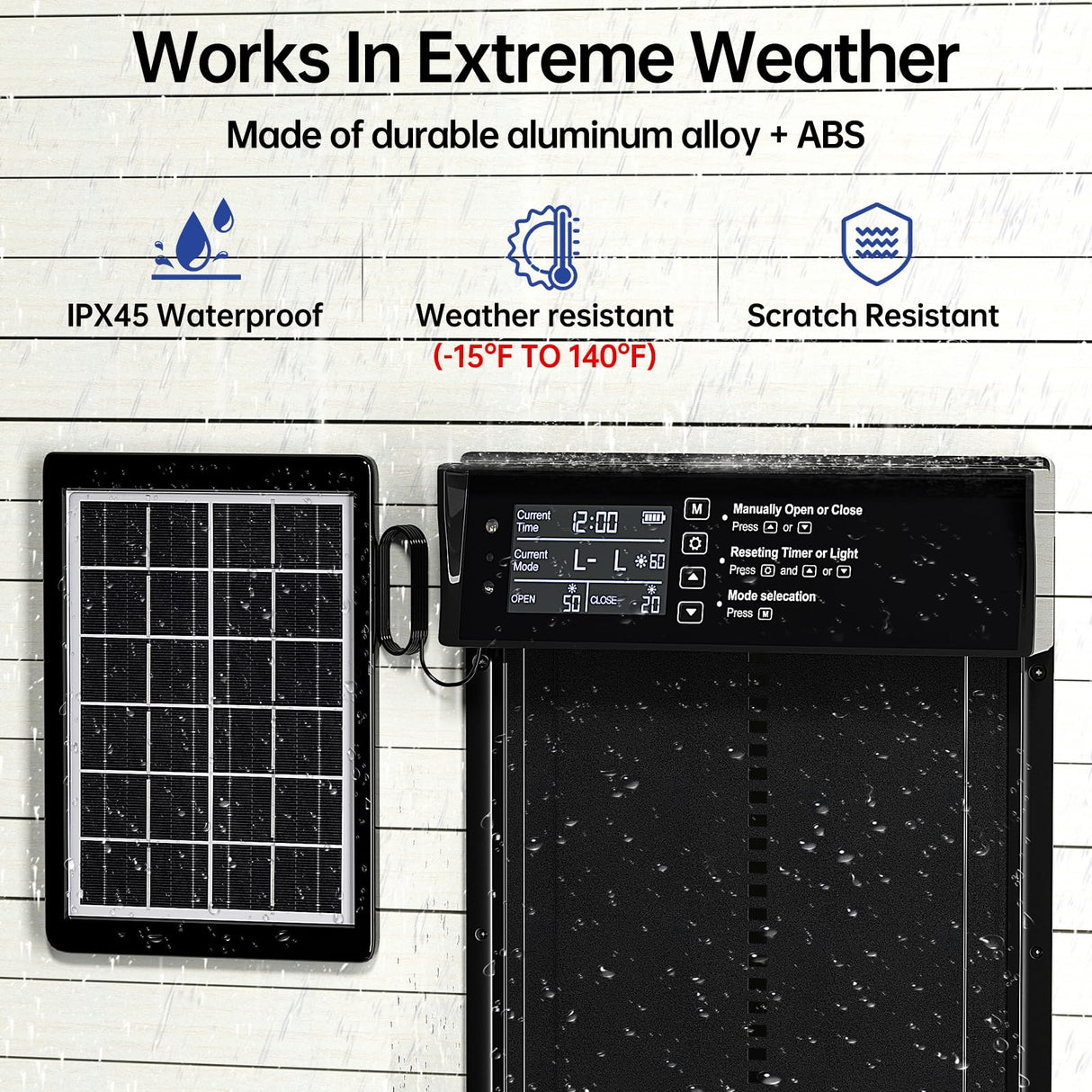 Solar Chicken Coop Door, Automatic Chicken Door Solar Powered & USB Charging, Auto Chicken Door 4 Modes with Timer & Light Sensor, Anti-pinch & Alert, Remote, LED Screen, Aluminum Waterproof Coop Door Shikha
