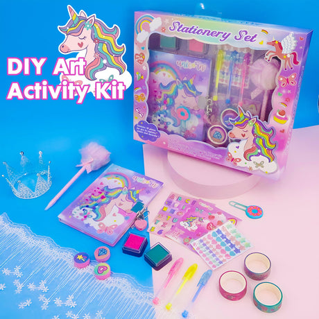 Unicorn Gifts for Girls 5 6 7 8 9 10-12 Years Old, Kids Unicorn Stationery Set with Secret Diary, Stamps, Pens, Journal Notebook Birthday Gifts for Little Girls YOYTOO