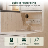 SunsGrove Farmhouse 43.3" Vanity Desk with Hollywood Makeup Mirror and Lights, White Vanity with 2 Drawers & 2 Cabinets, Large Modern Vanity Desk with Vanity Storage Chair for Bedroom (Antique White) SunsGrove