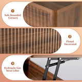 LYNCOHOME Fluted Lift Top Coffee Table with Hidden Compartment, Modern Center Table for Living Room, Home Office（Walnut） LYNCOHOME