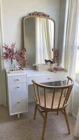 Nathan James Daisy Vanity Dressing Table or Makeup Desk with 4-Drawers and Brass Accent Knobs, White Wood Nathan James