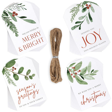Beautiful Christmas Gift Tags - 48 Quality Craft Labels with Rope for Personalizing Your Holiday Presents - Spread Joy and Cheer with These Festive Christmas Name Tag Stickers ZICOTO