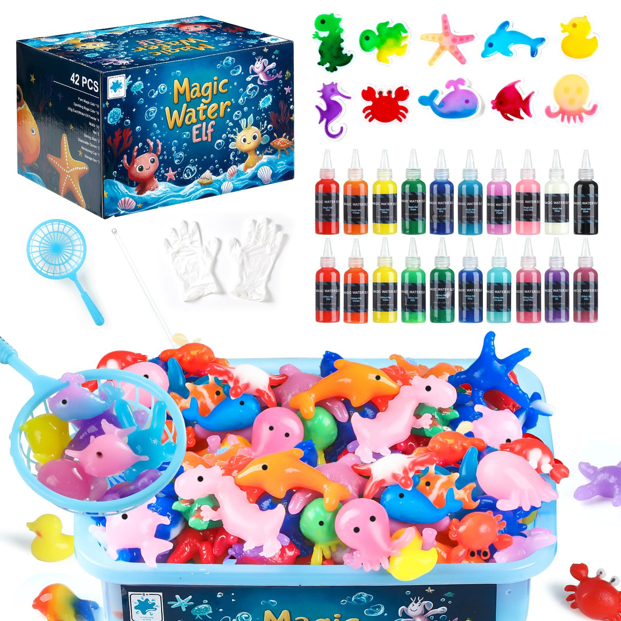 Magic Water Elf Toy Kit, Aqua Fairy Water Gel Kit for Kids with 20 Magic Gel & 10 Molds,Make Your Own Water Pets & Squishy Toys, Craft Kits for Kids Ages 8 9 10 Years Old TMOL