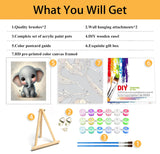 Mowana Paint by Numbers Kit for Adults Framed Canvas - with Wooden Easel, Baby Elephant Adults' Paint-by-Number Kits DIY Acrylic Oil Painting Kits Arts Crafts 7.8x7.8inch Mowana
