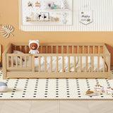 Mirightone Twin Size Montessori Floor Bed with Rails and Storage Bookcase in Natural Mirightone