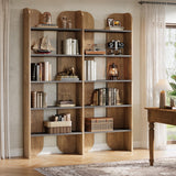 Tribesigns 70.87" Tall Farmhouse Bookshelf, 5-Tier Double Wide Bookcase with Open Shelves, Vintage Bookshelf for Living Room, Office, Study Room, Bedroom (1, Brown+Black) Tribesigns