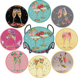 CYNART 8 PCS Cocktail Diamond Art Coasters Kit with Holder, Cocktail Diamond Painting Coasters Complete Kit, Gem Art Coaster for Women, Teens and Beginners, Relaxing DIY Craft Gift CYNART