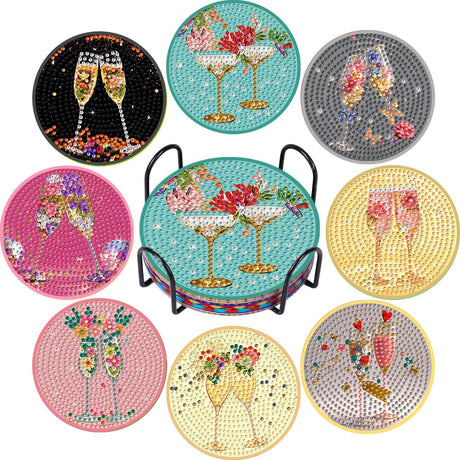 CYNART 8 PCS Cocktail Diamond Art Coasters Kit with Holder, Cocktail Diamond Painting Coasters Complete Kit, Gem Art Coaster for Women, Teens and Beginners, Relaxing DIY Craft Gift CYNART