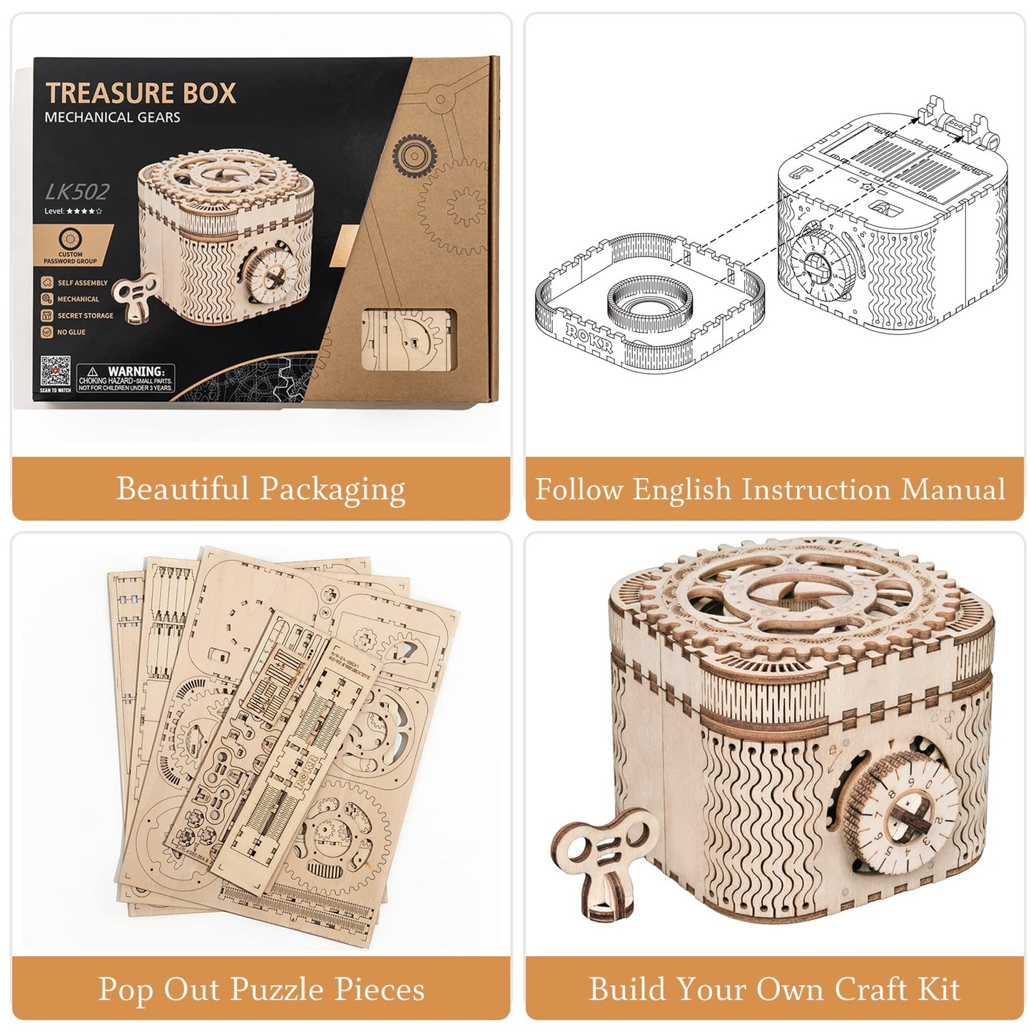 ROBOTIME 3D Wooden Puzzles for Adults, Treasure Box 3D Puzzle Mechanical Ring Box, Gift Choice Hobbies for Brain Teasers Enthusiasts