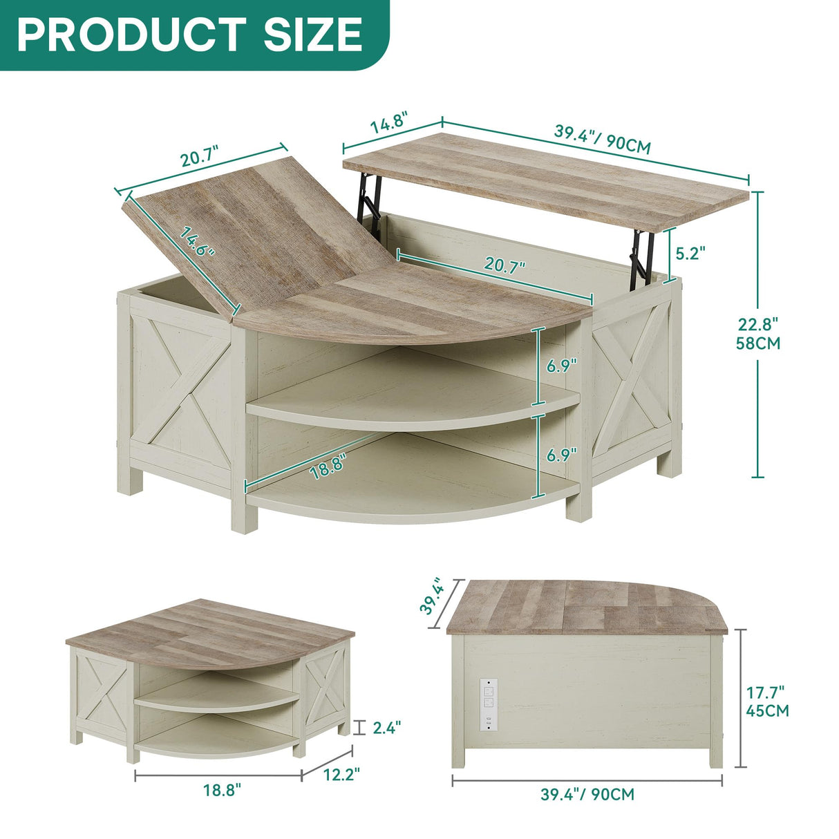 YITAHOME Farmhouse Lift Top Coffee Table with Storage, Wood Cured Center Table with Charging Station&USB Port, Living Room Table w/Large Hidden Space, for Bedroom, Home Office, Grey Wash YITAHOME