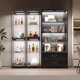 Glass Display Cabinet with Doors, 65" Tall 4-Tier Curio Display Case with 3 Color Lights and Human Body Sensor, Bookcase for Collectibles, Black WEQUB