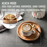 Kitchen Dinner Plate Set of 4, James.F 6.7” Small Round Acacia Wooden Serving Tray and Plates for Coffee, Tea, Snacks, Deserts, Appetizer, Wood Candle Holder Tray Home Decor, Table Centerpieces JF JAMES.F