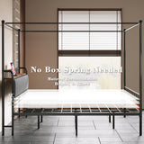 LIKIMIO Canopy Bed Frame King, Storage Headboard with Charging Station, Platform Bed with 4 Removable Sturdy Posts, Noise Free, No Box Spring Needed, Vintage Brown LIKIMIO