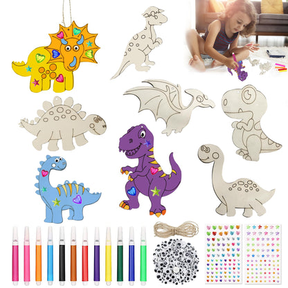 Unfinished Wood Cutouts Ornaments for Crafts,140 Pcs Dinosaur Wooden DIY Paint Craft,Wood Discs Slices Dino Shapes Blank Hanging Embellishment for Kids Painting Party Supplies Art Project Home Decor